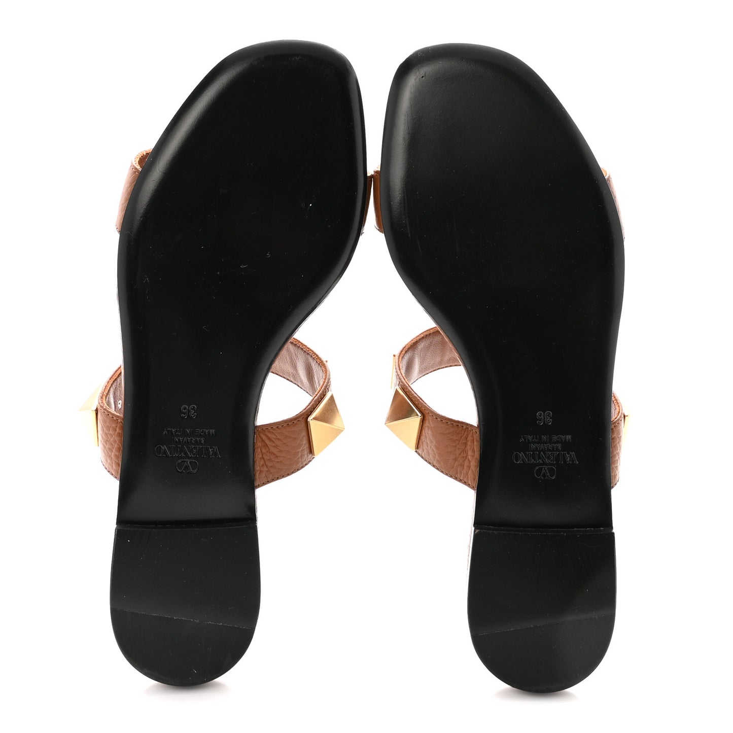 Calfskin Roman Stud Flat Slide Sandals 36 Saddle