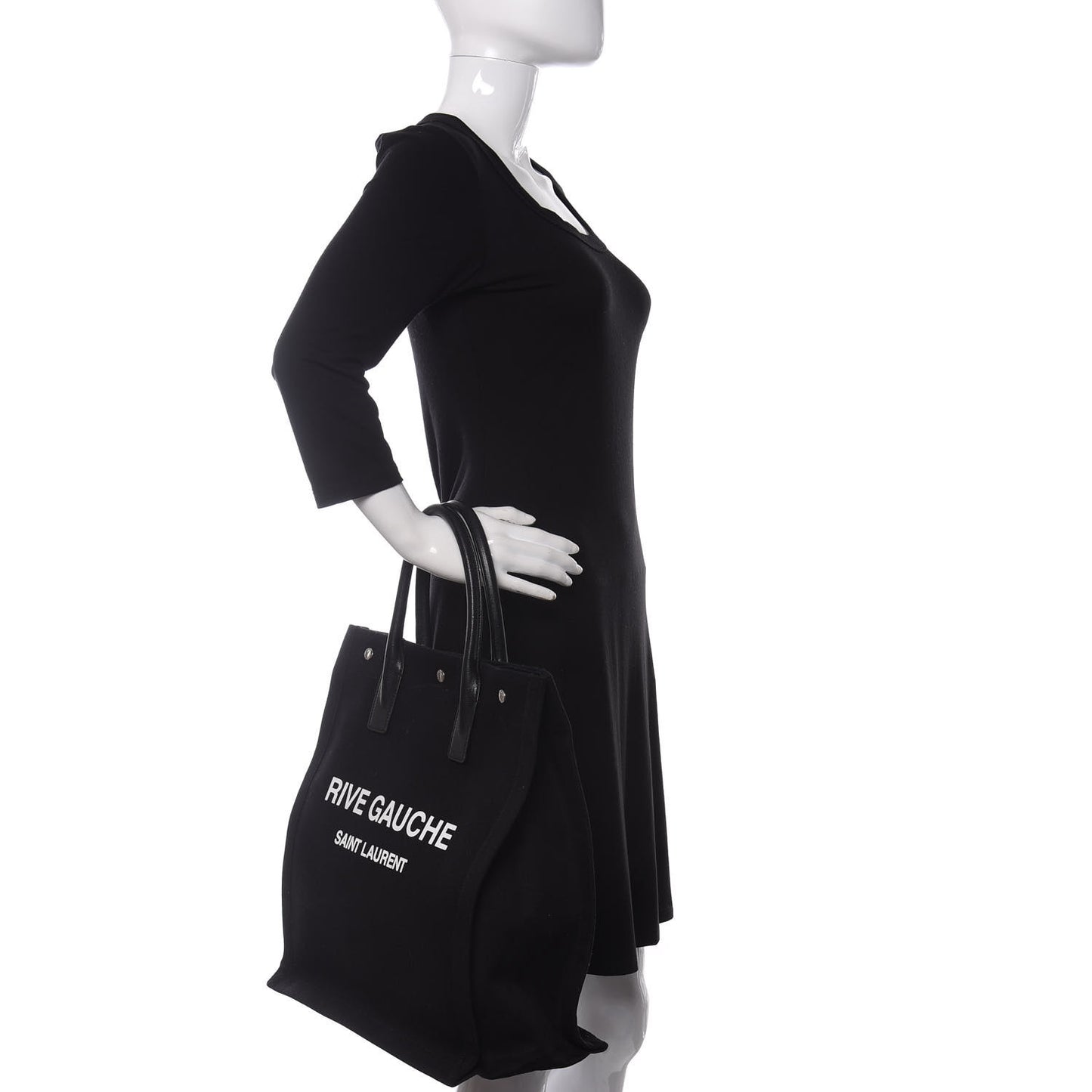Linen Calfskin Rive Gauche North South Tote Black