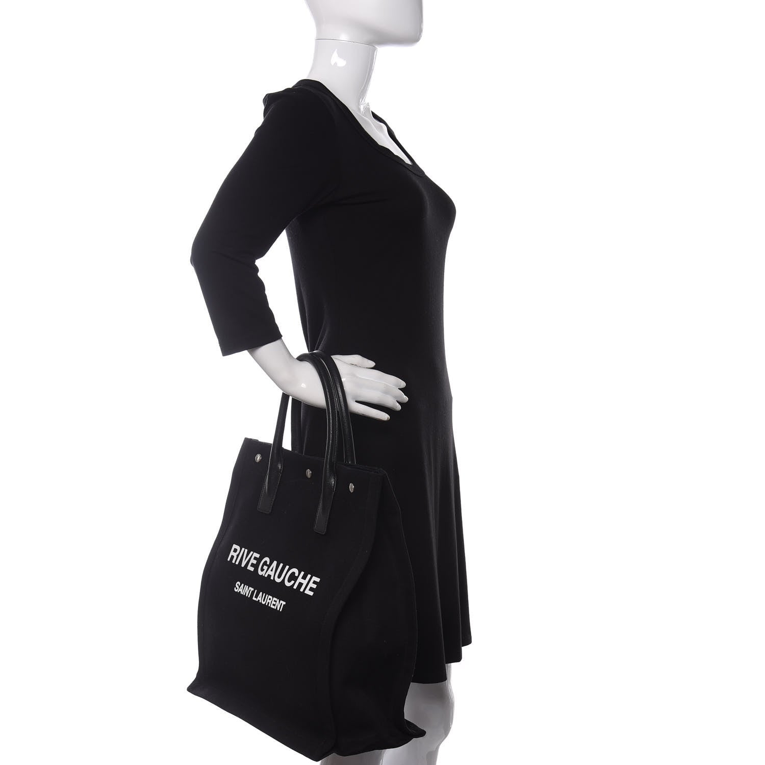 Saint Laurent Linen Calfskin Rive Gauche North South Tote Black 2 of 10