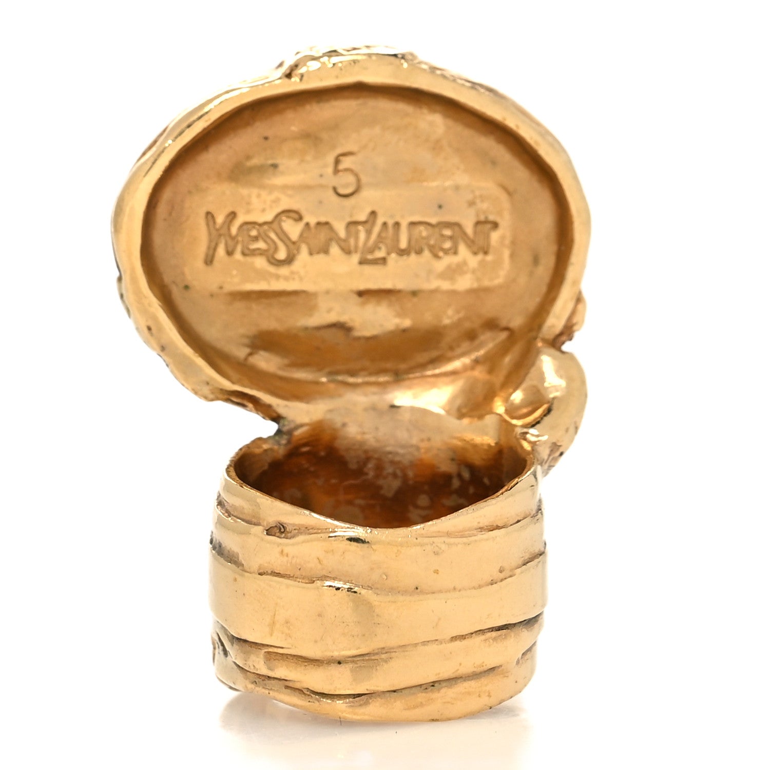 Saint Laurent Glass Cabochon Arty Ovale Ring 5 Gold Turquoise 3 of 5