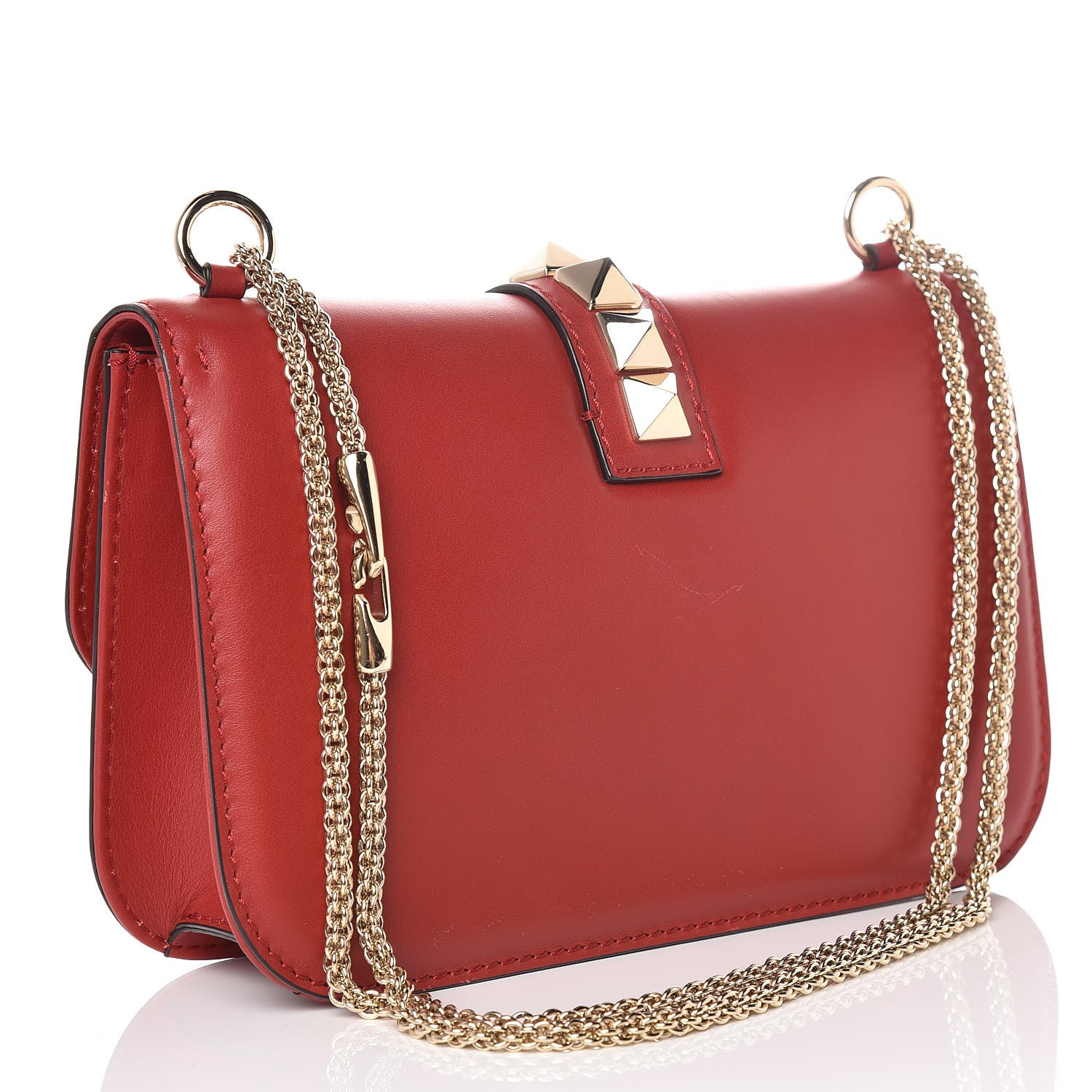 Valentino Garavani Vitello Medium Glam Lock Rockstud Flap Red 3 of 9