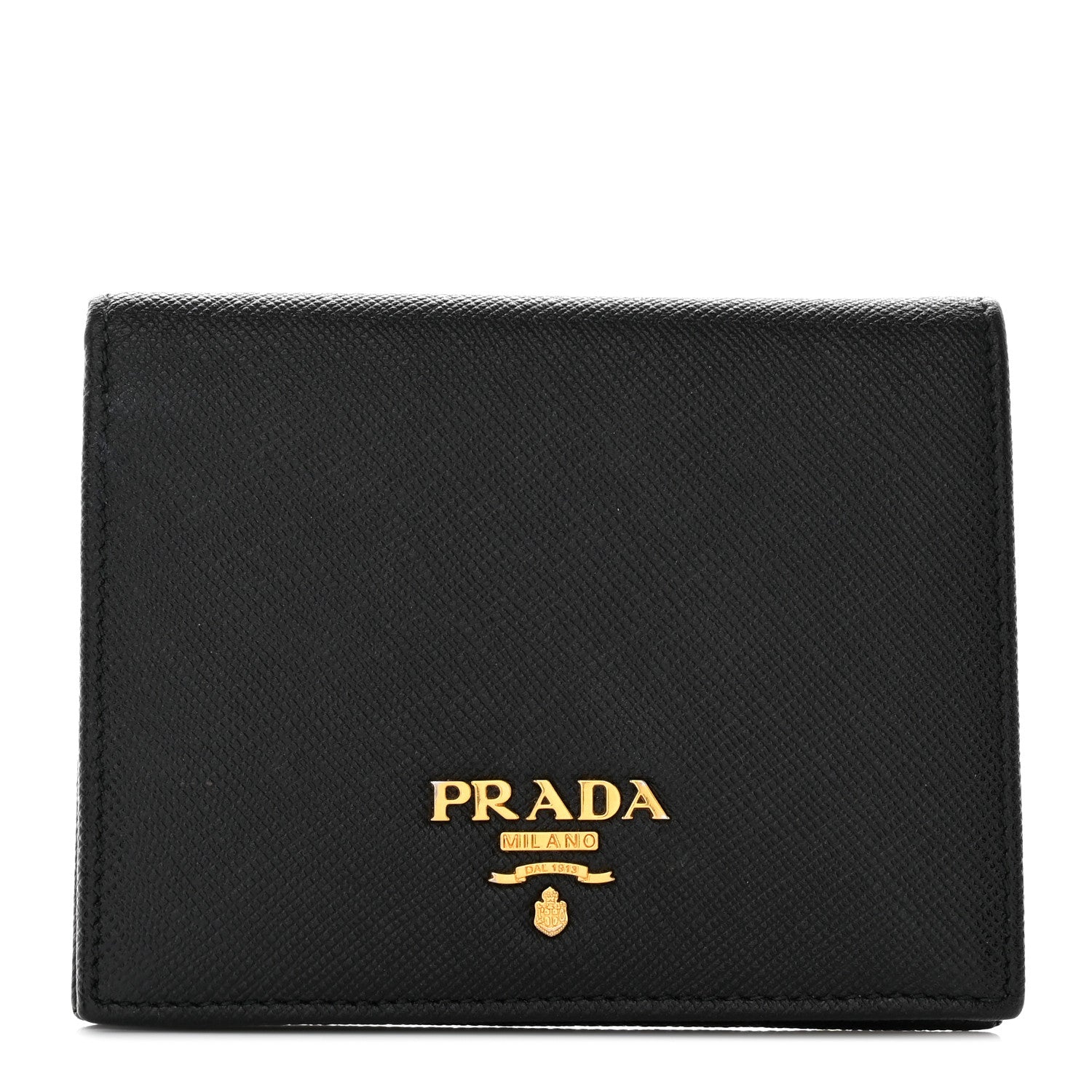 Prada Saffiano Triangle Bi-Fold Wallet Black 1 of 12
