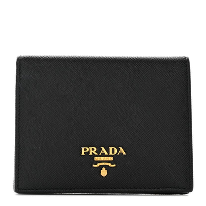 Prada Saffiano Triangle Bi-Fold Wallet Black 1 of 12