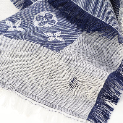Louis Vuitton Silk Wool Monogram Denim Shawl Blue 5 of 6