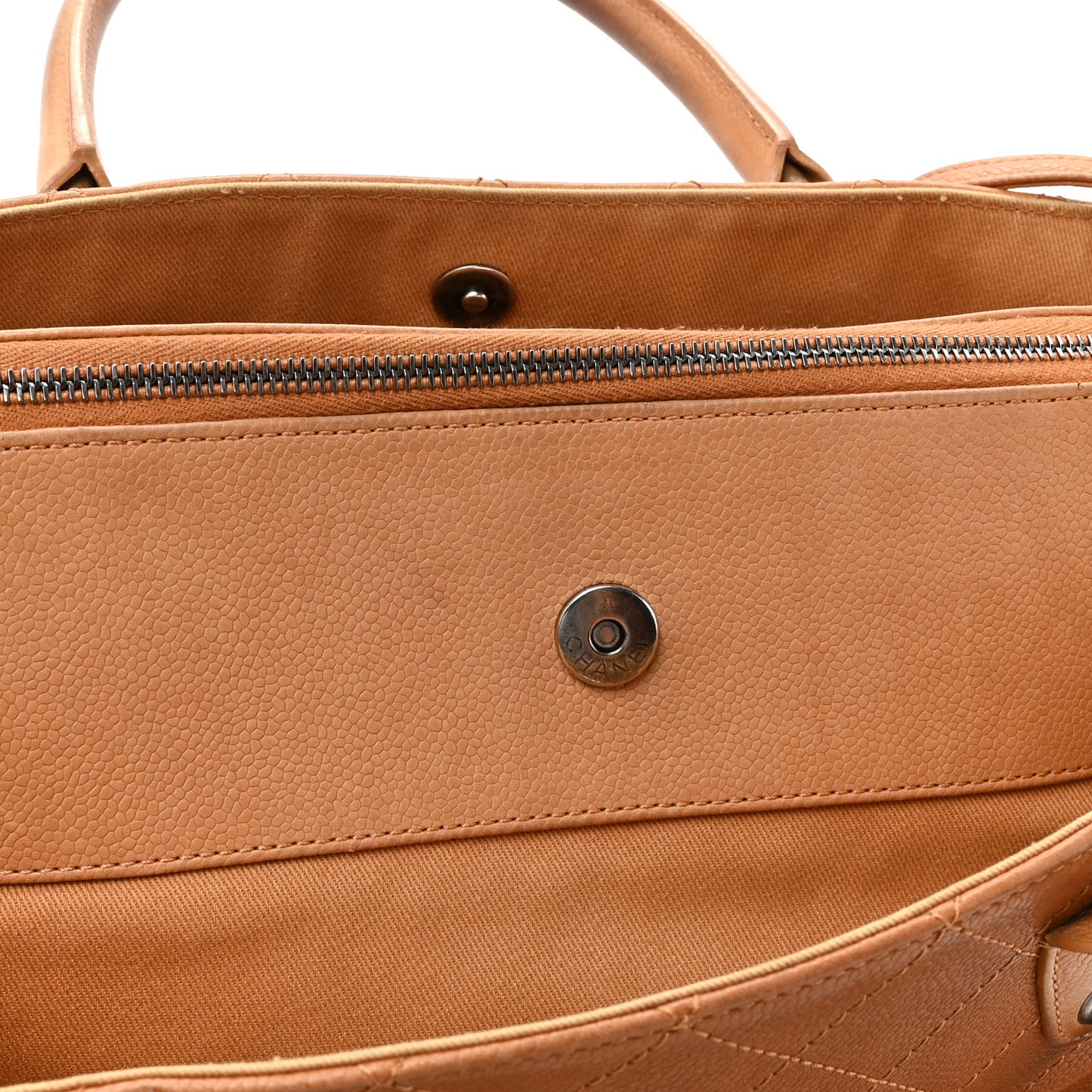 Grained Vegetal Calfskin Stitched Shopping Tote Tan