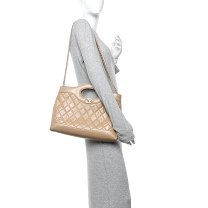 Chanel Shiny Crumpled Calfskin Quilted 31 Shopping Bag Dark Beige 2 of 13