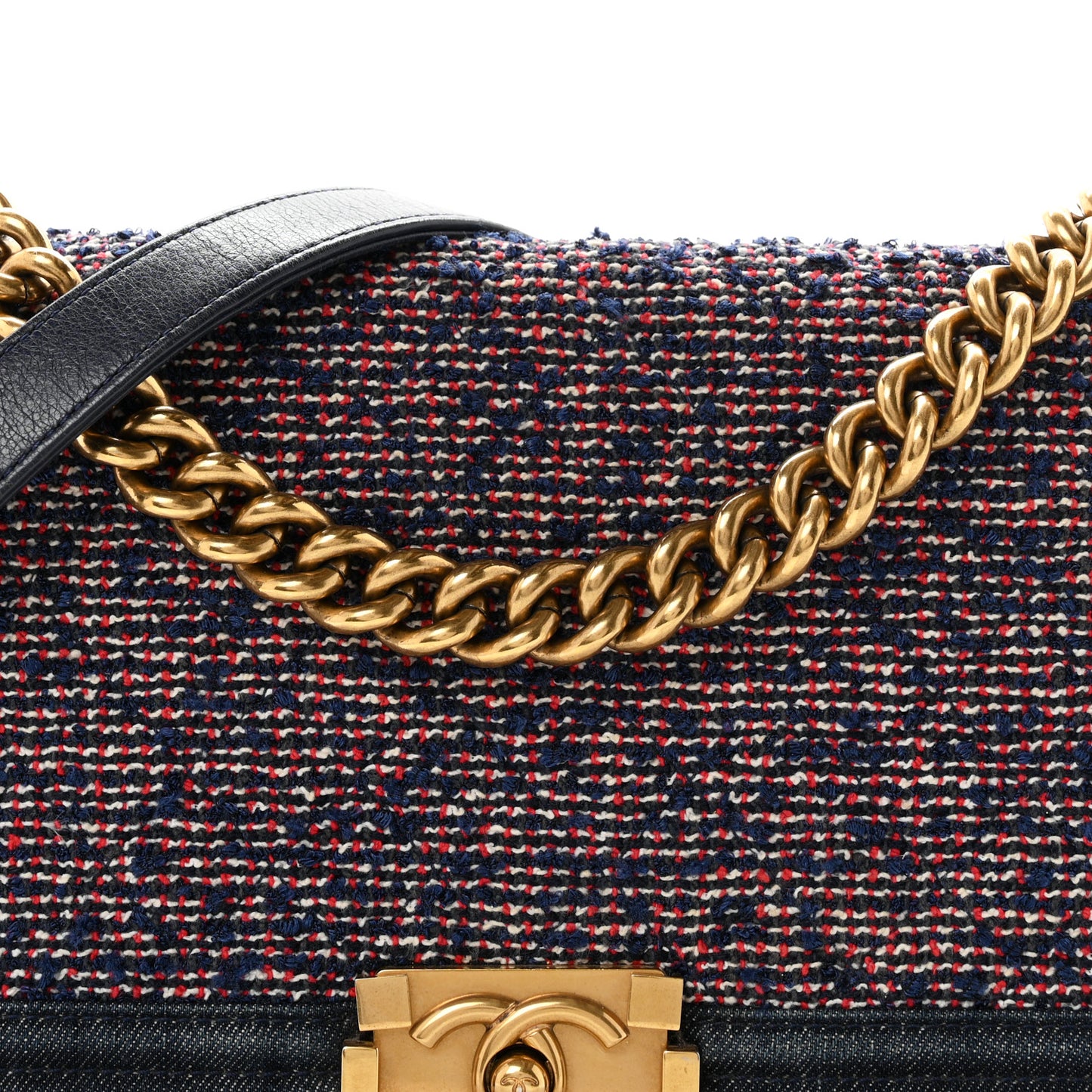 Tweed Denim Medium Boy Flap Navy Blue