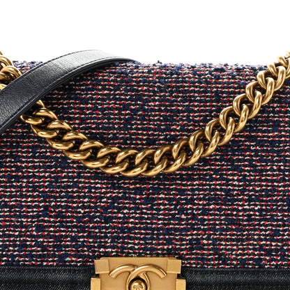 Chanel Tweed Denim Medium Boy Flap Navy Blue 7 of 9