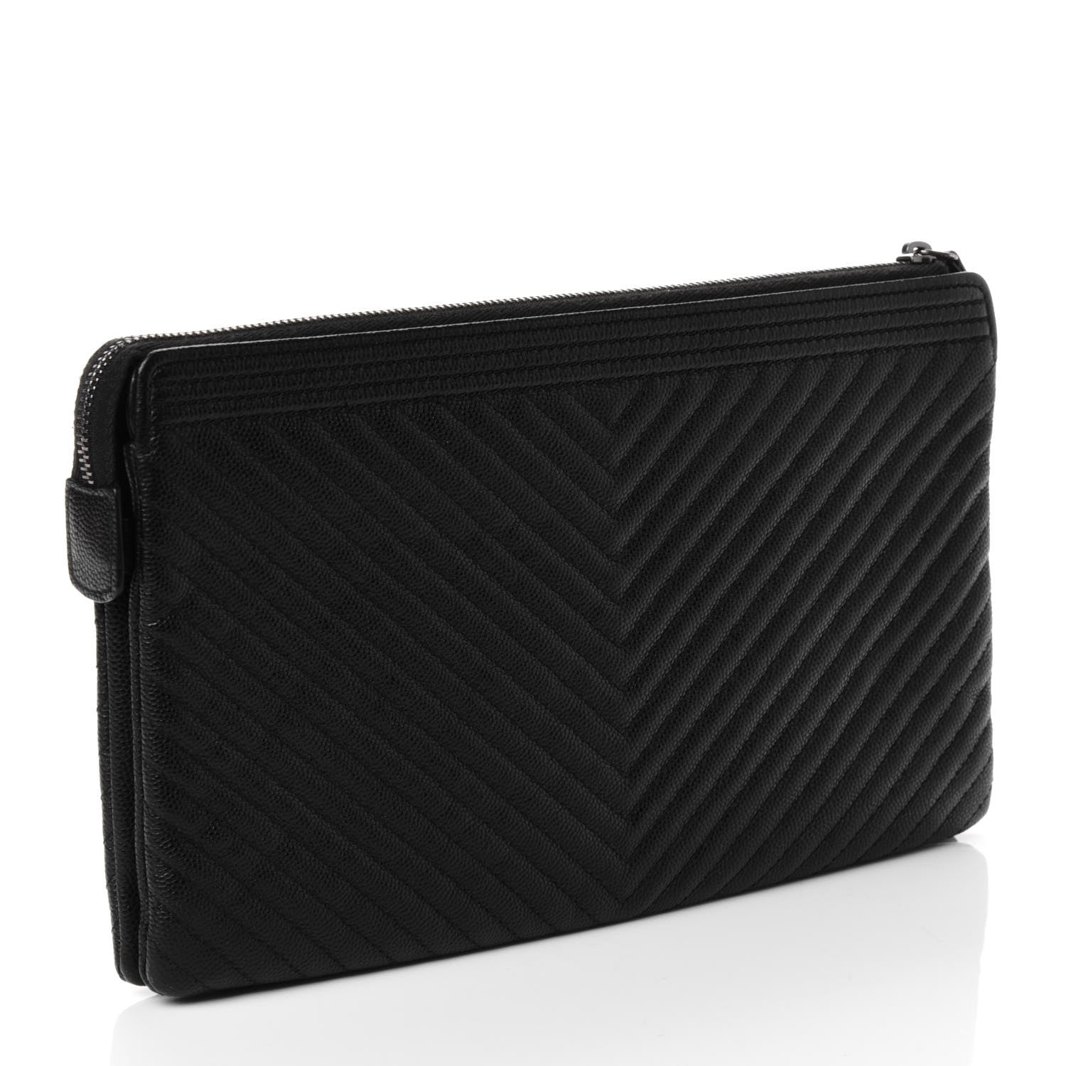 Chanel Caviar Chevron Quilted Small Zipped Boy Pouch Black 4 of 8