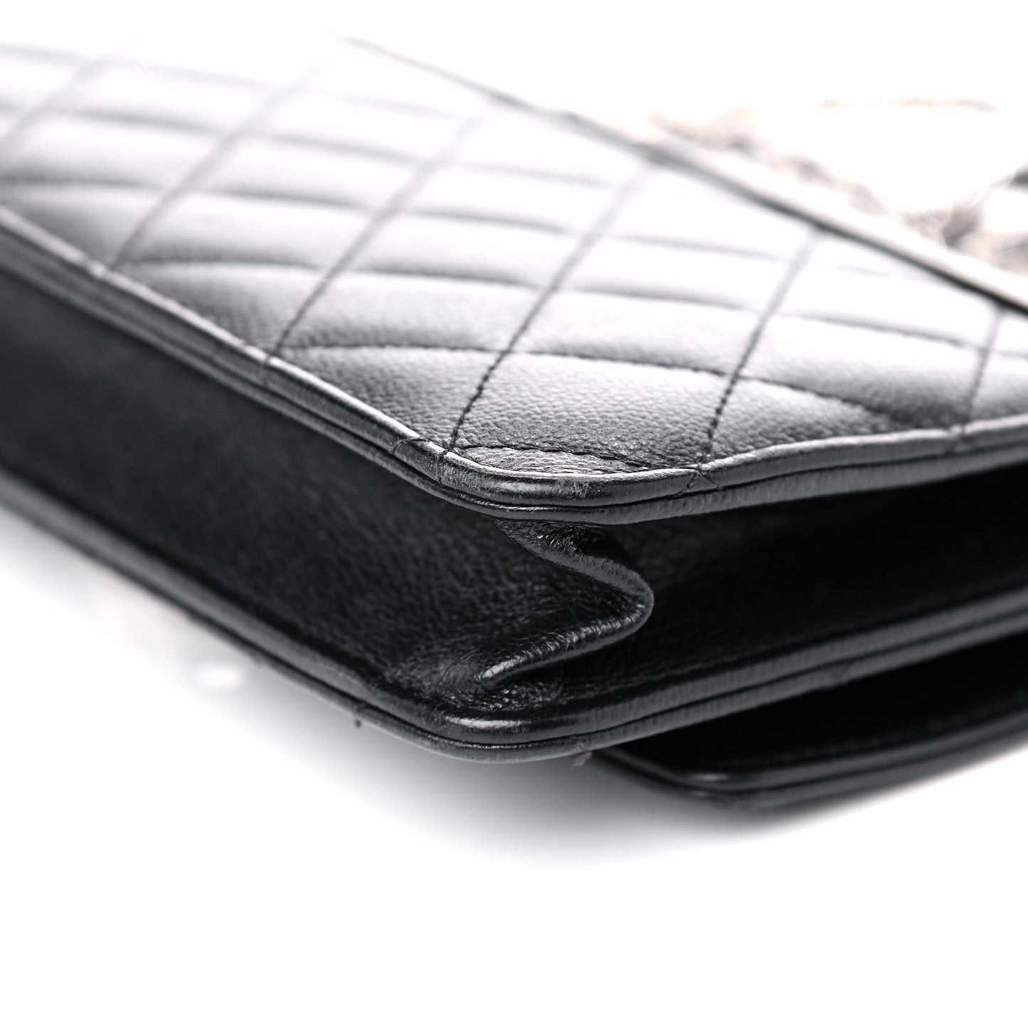 Grained Calfskin Quilted CC Box Wallet On Chain WOC Black