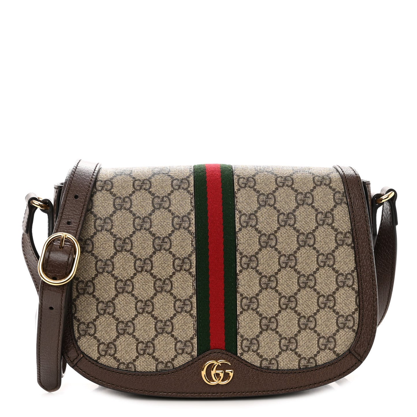 GG Supreme Monogram Web Small Ophidia Flap Messenger Bag Brown
