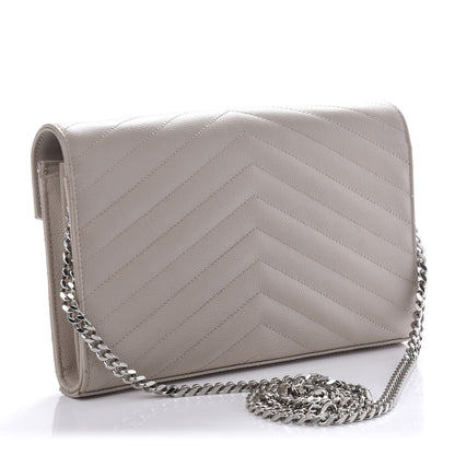 Saint Laurent Grain De Poudre Matelasse Chevron Monogram Chain Wallet Rose Poudre 3 of 11
