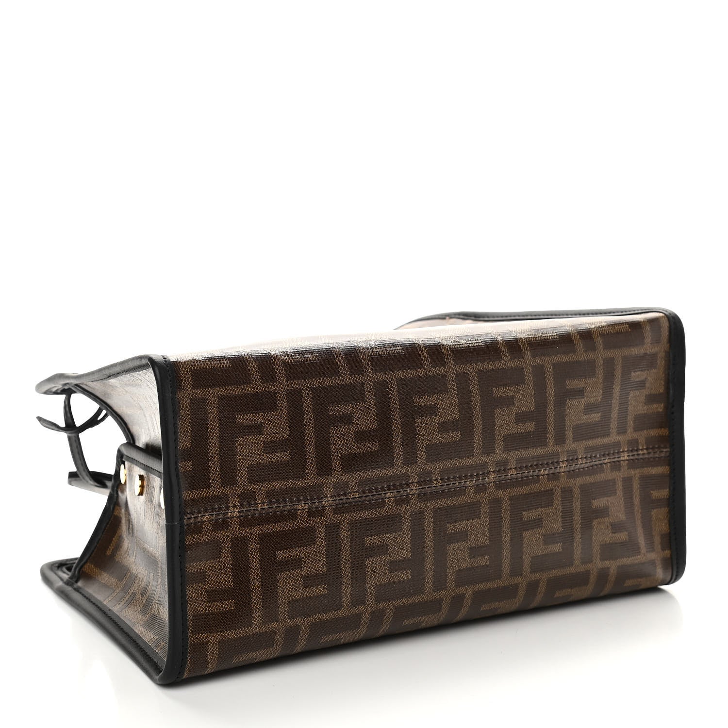 Fendi Glazed Fabric Vitello Century FF 1974 Stamp Patch Mini Peekaboo Defender Cover Mogano Panna Black 4 of 10