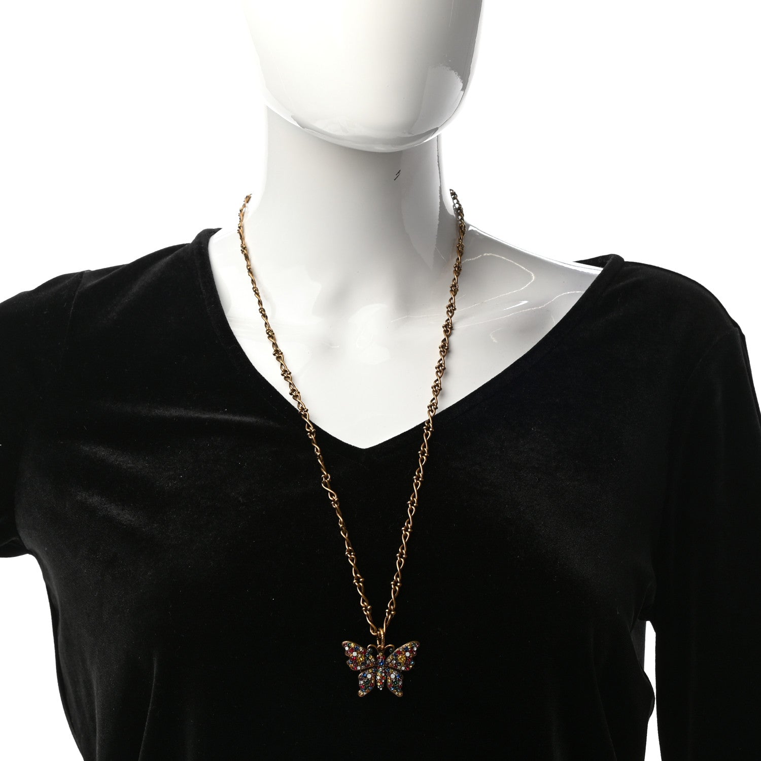 Gucci Metal Crystal Butterfly Necklace Aged Gold Multicolor 2 of 5
