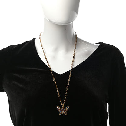Gucci Metal Crystal Butterfly Necklace Aged Gold Multicolor 2 of 5
