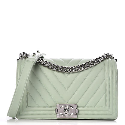 Chanel Calfskin Chevron Quilted Medium Boy Flap Light Green 1 of 11