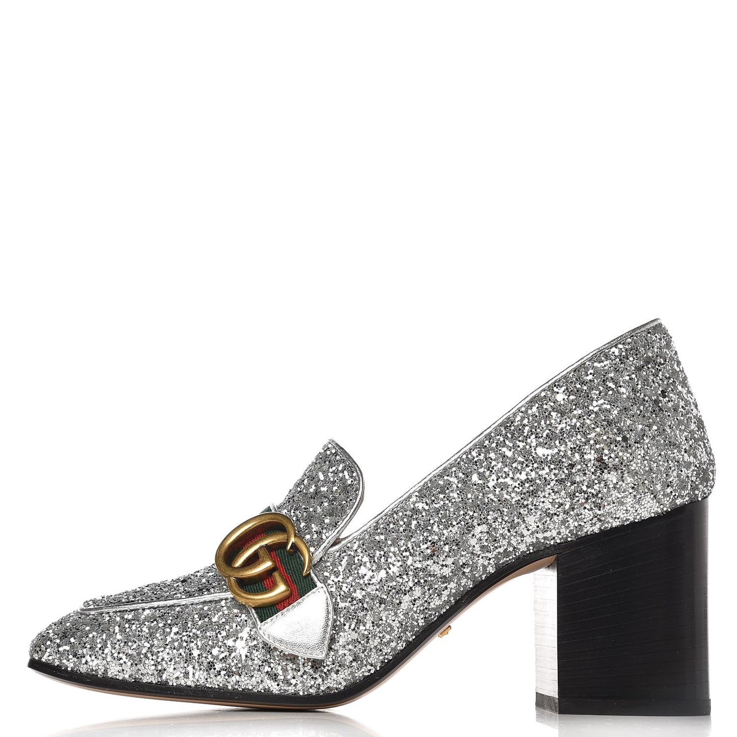 Glitter Nappa Web Peyton 75mm Loafer Pumps 38 Argento