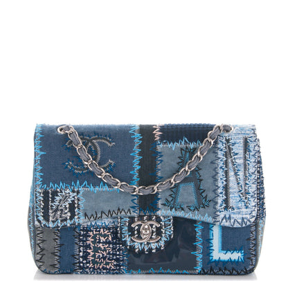 Chanel Denim Tweed Patchwork Jumbo Single Flap Blue 1 of 8