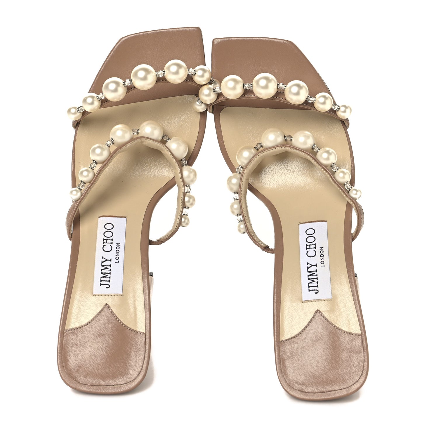 Calfskin Pearl Embellished Amara 85 Mule Sandals 38.5 Beige