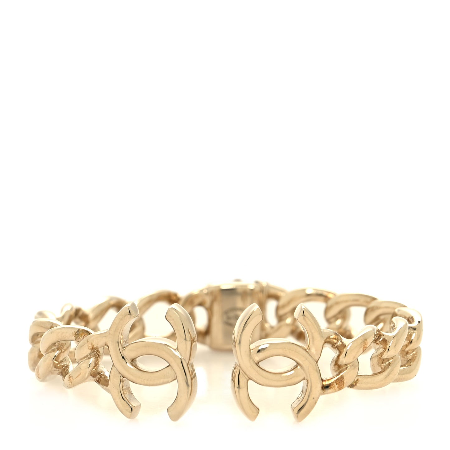 Metal CC Chain Link Cuff Bracelet Gold