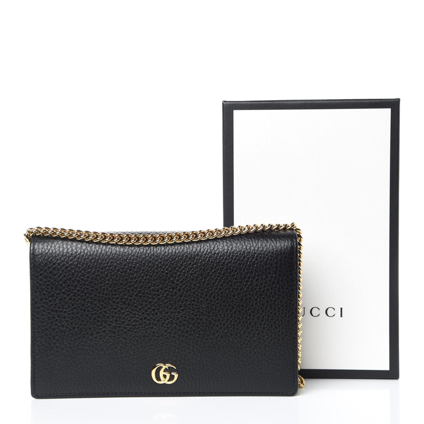 Calfskin Mini GG Marmont Chain Wallet Black