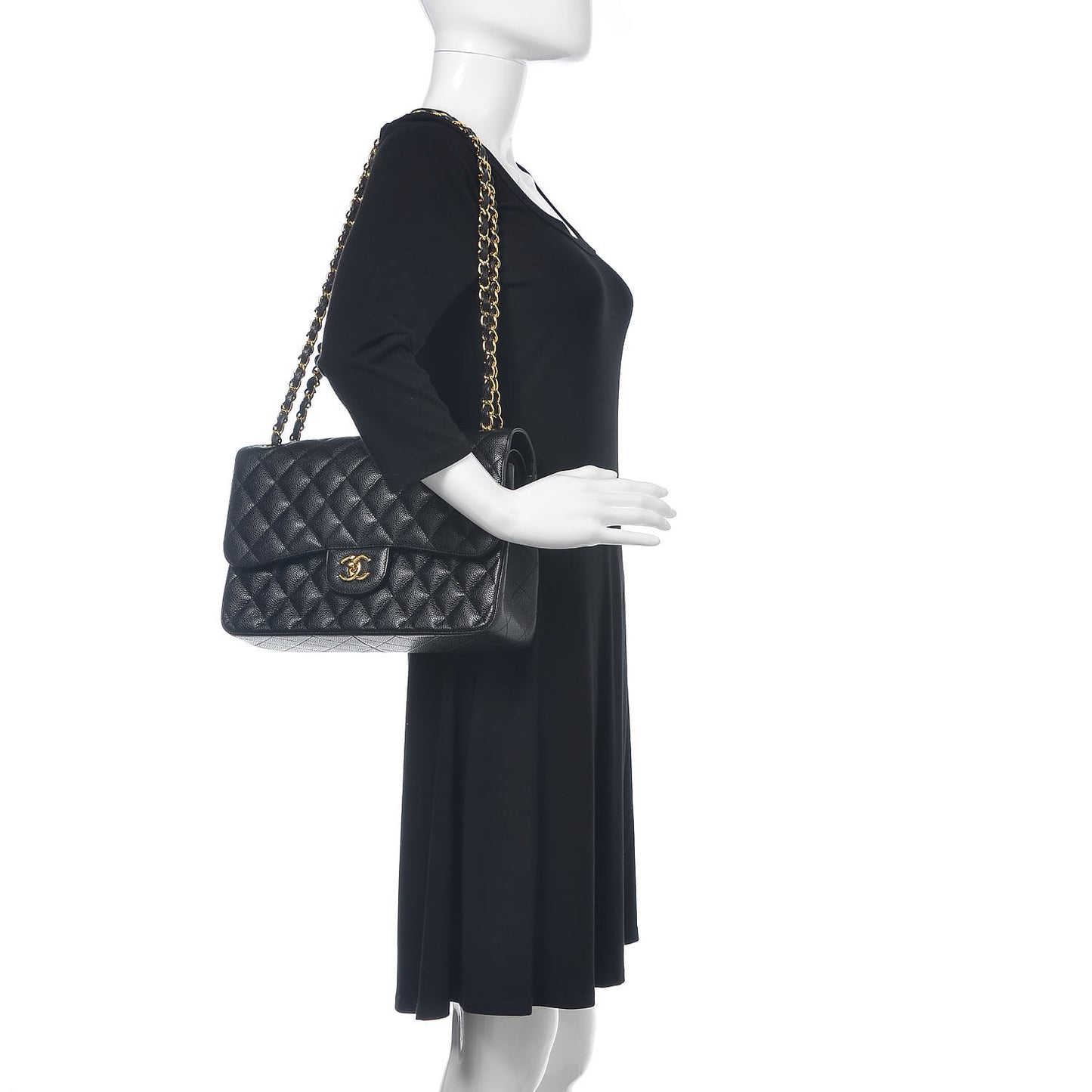 Caviar Quilted Jumbo Double Flap Black