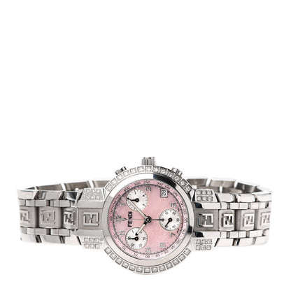Fendi Stainless Steel Diamond Bezel Pink Mother of Pearl 32mm Orologi Zucca Chronograph Quartz Watch 2 of 6