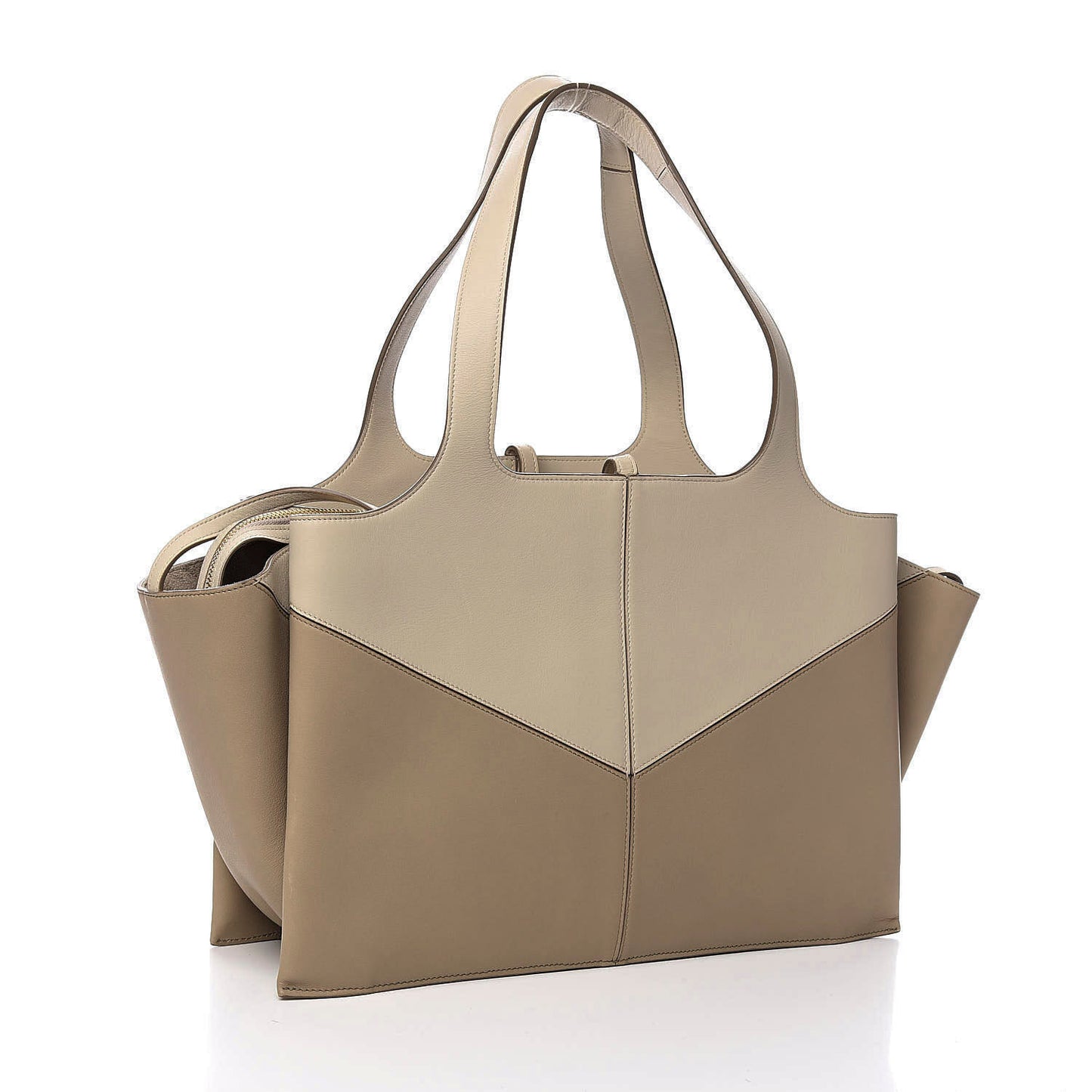 Calfskin Bi-Color Medium Tri-Fold Bag Pale Beige