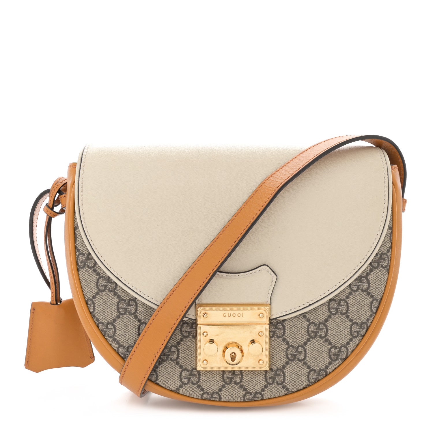 Gucci GG Supreme Monogram Calfskin Small Padlock Messenger Shoulder Bag Beige Mystic White Sun Oil 1 of 13
