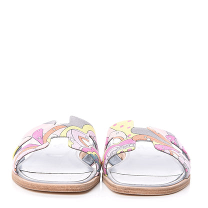 Hermes Canvas Faubourg Rainbow Oran Sandals 37.5 Multicolore Bleu Beton 2 of 8