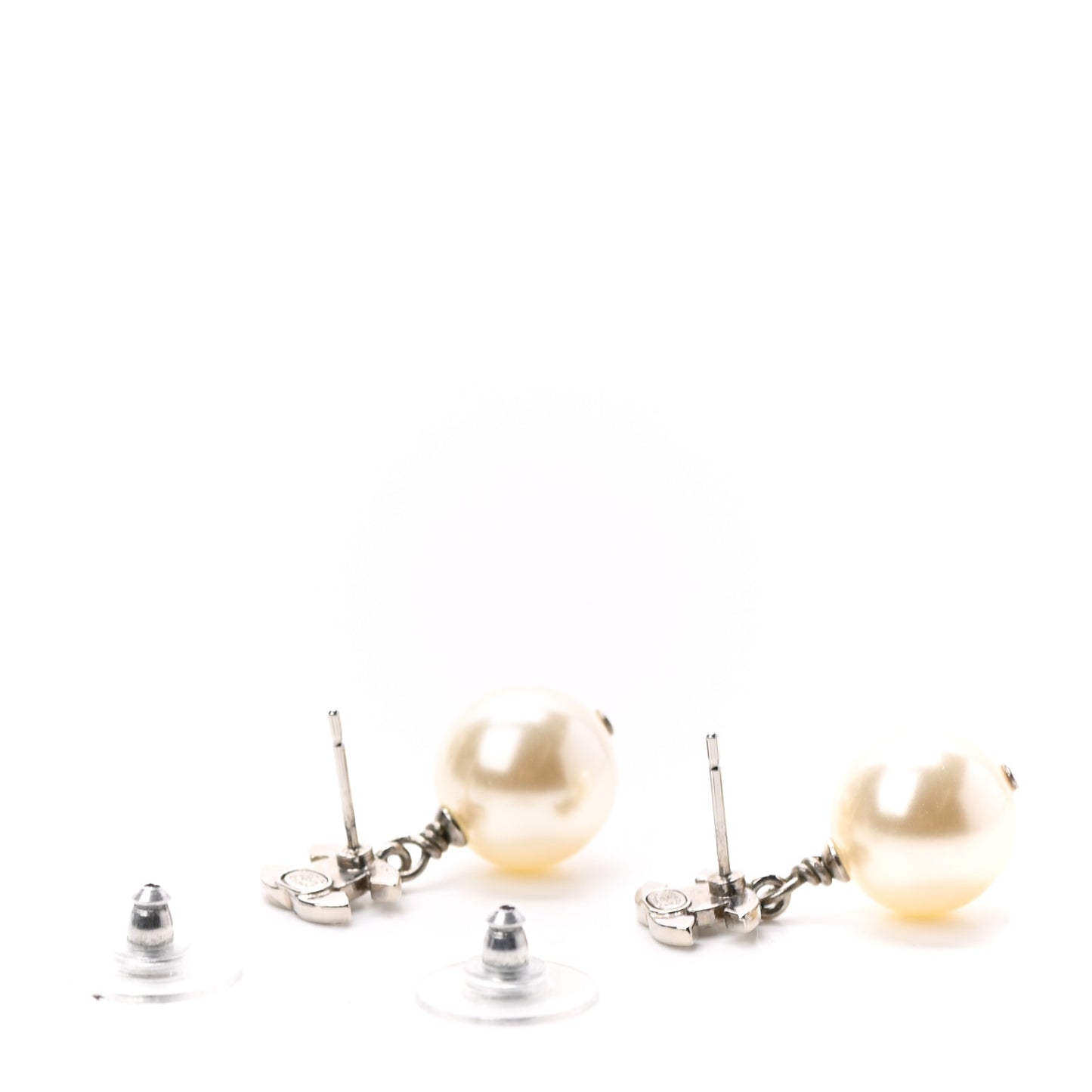 Crystal Pearl CC Drop Earrings Silver