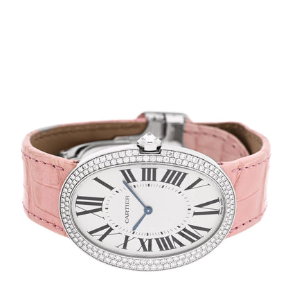 Cartier 18K White Gold Alligator Diamond Bezel 33mm Baignoire Manual Winding Watch Pink 2 of 4