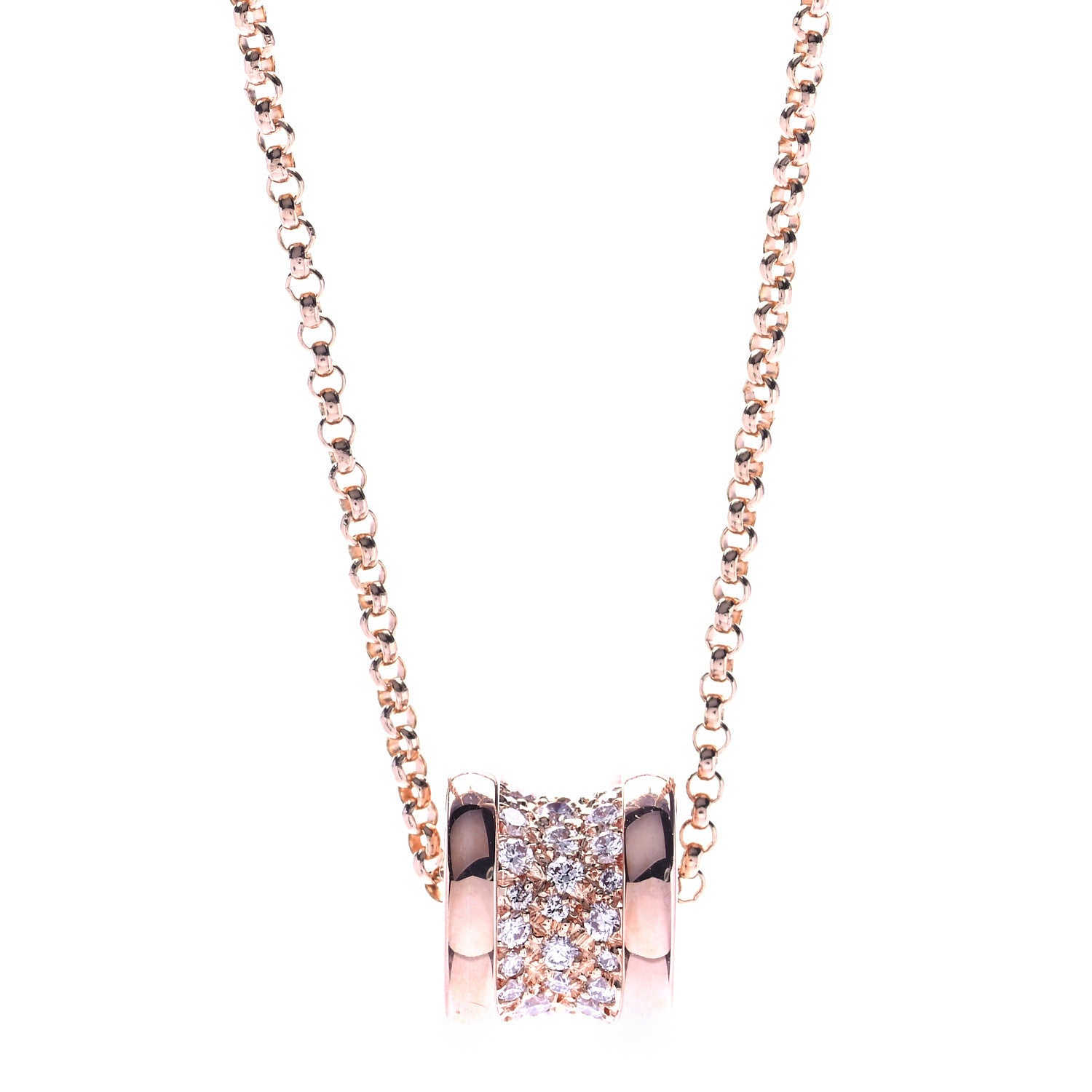 Bulgari 18K Rose Gold Diamond Small B.Zero1 Pave Pendant Necklace 1 of 8
