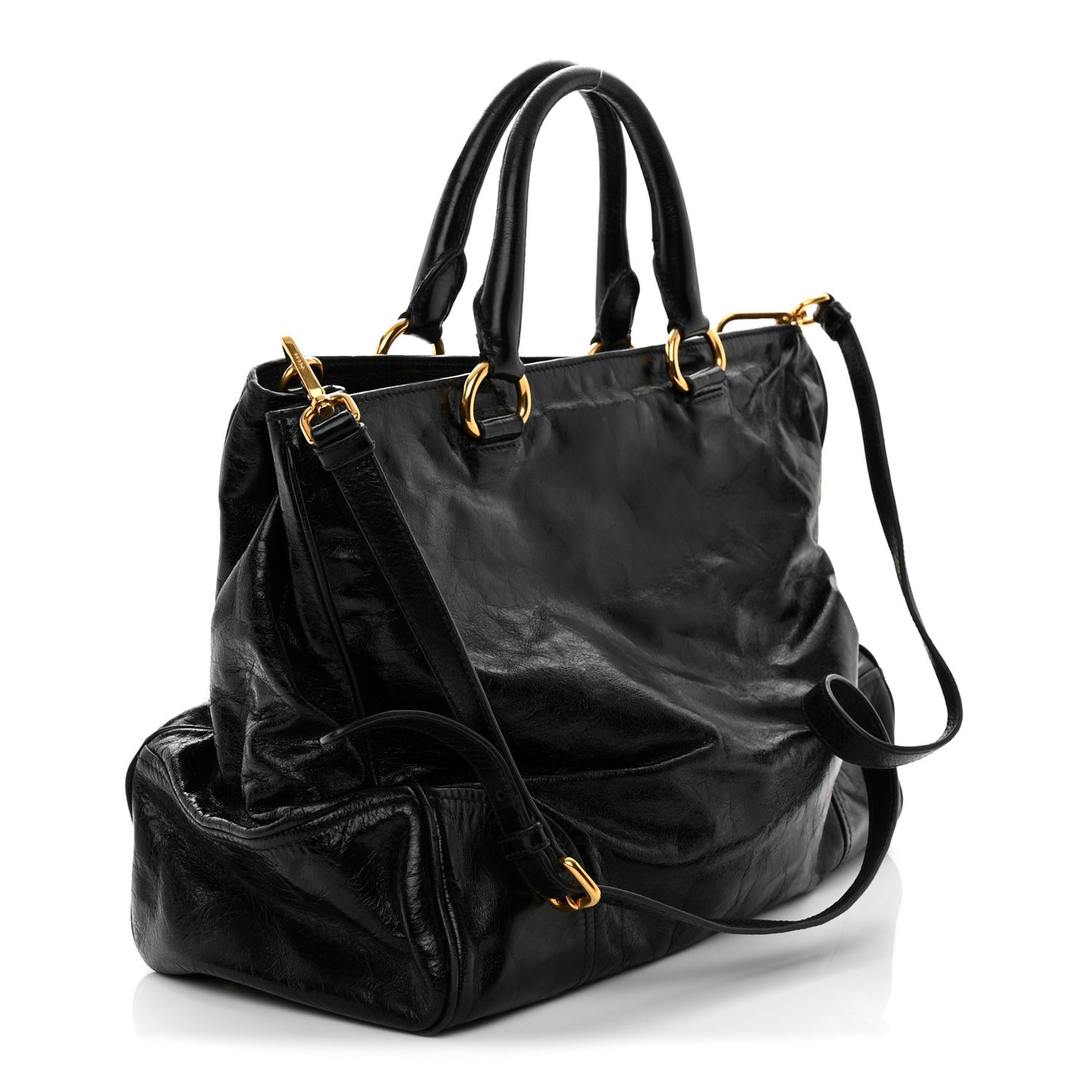 Vitello Shine Shopping Satchel Black