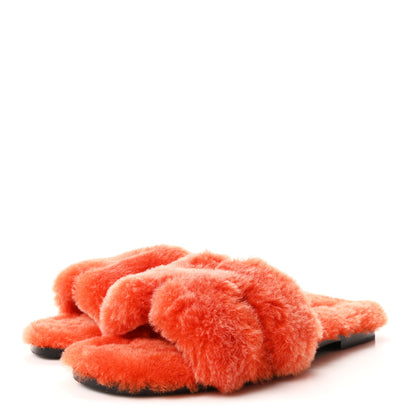 Hermes Woolskin Oran Sandals 37.5 Orange 4 of 9