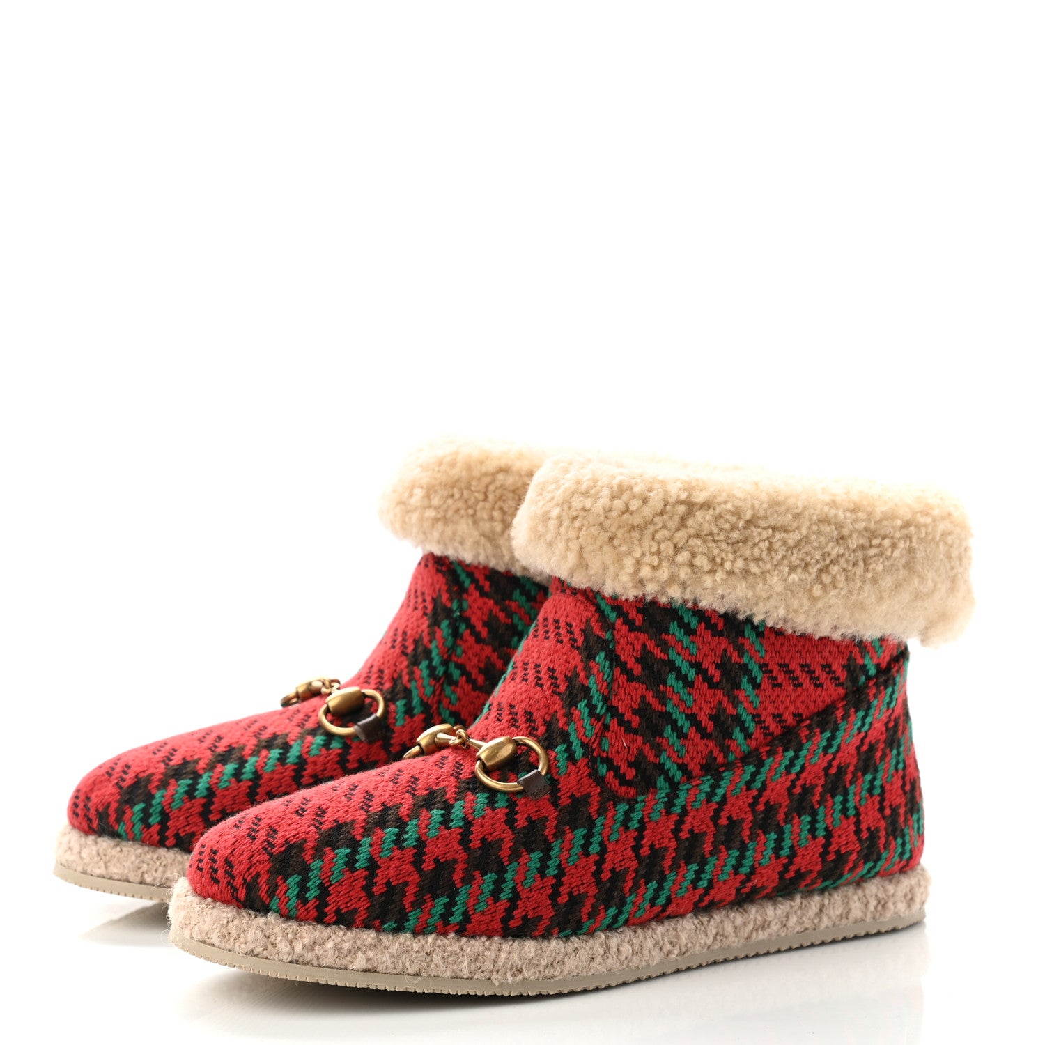 Gucci Tweed Wool Houndstooth Womens Fria Horsebit Ankle Boots 38.5 Red Green Multicolor New Acero Butterscotch 3 of 9