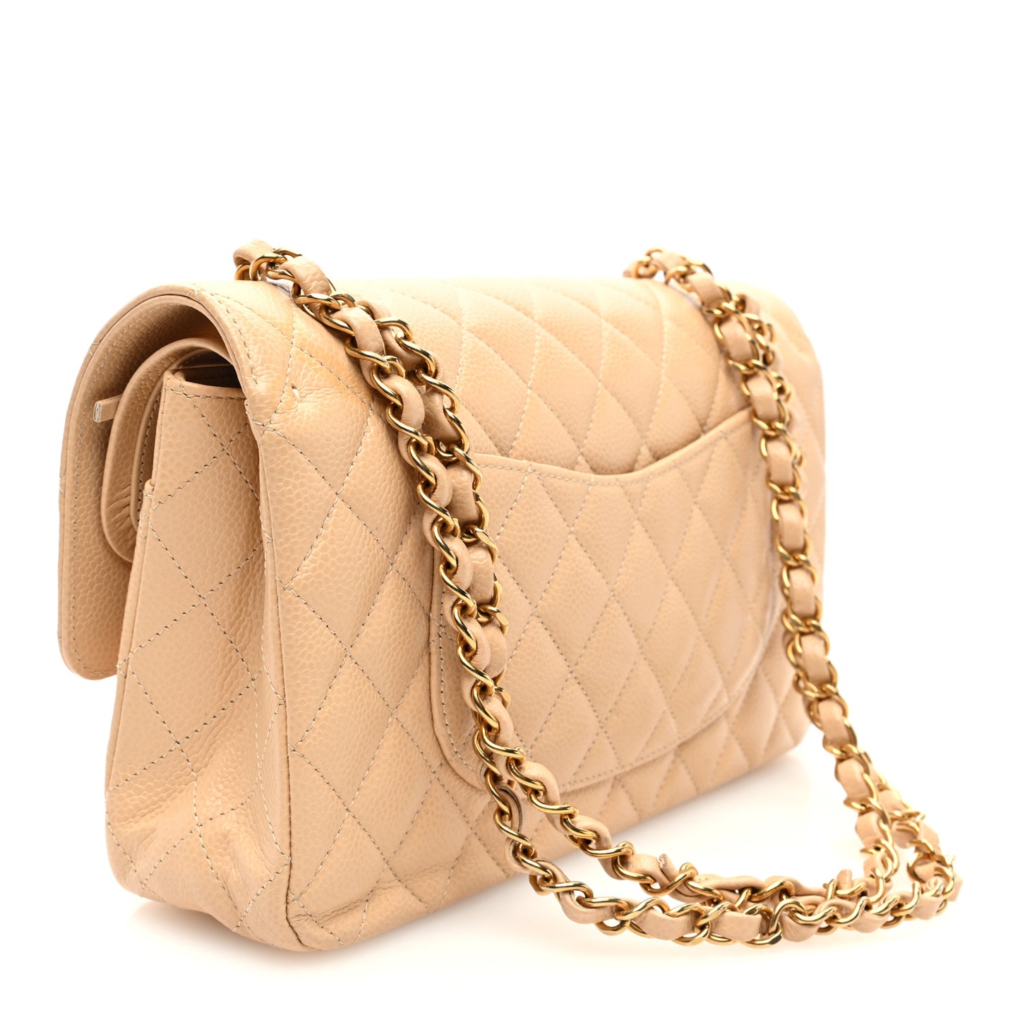 Caviar Quilted Medium Double Flap Beige
