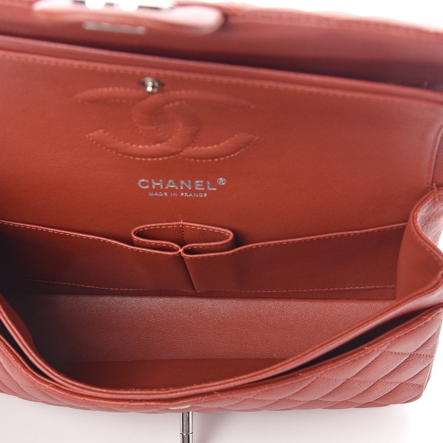 Caviar Quilted Medium Double Flap Red