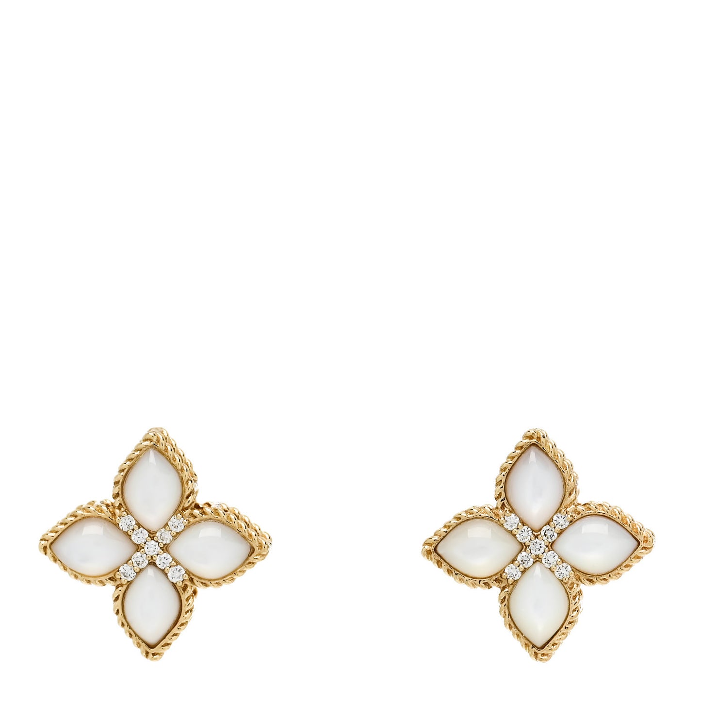 18K Yellow Gold Diamond Mother of Pearl Venetian Princess Stud Earrings