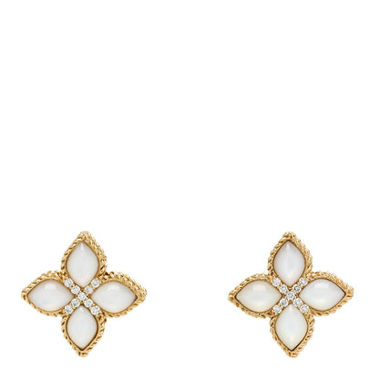 Roberto Coin 18K Yellow Gold Diamond Mother of Pearl Venetian Princess Stud Earrings 1 of 7
