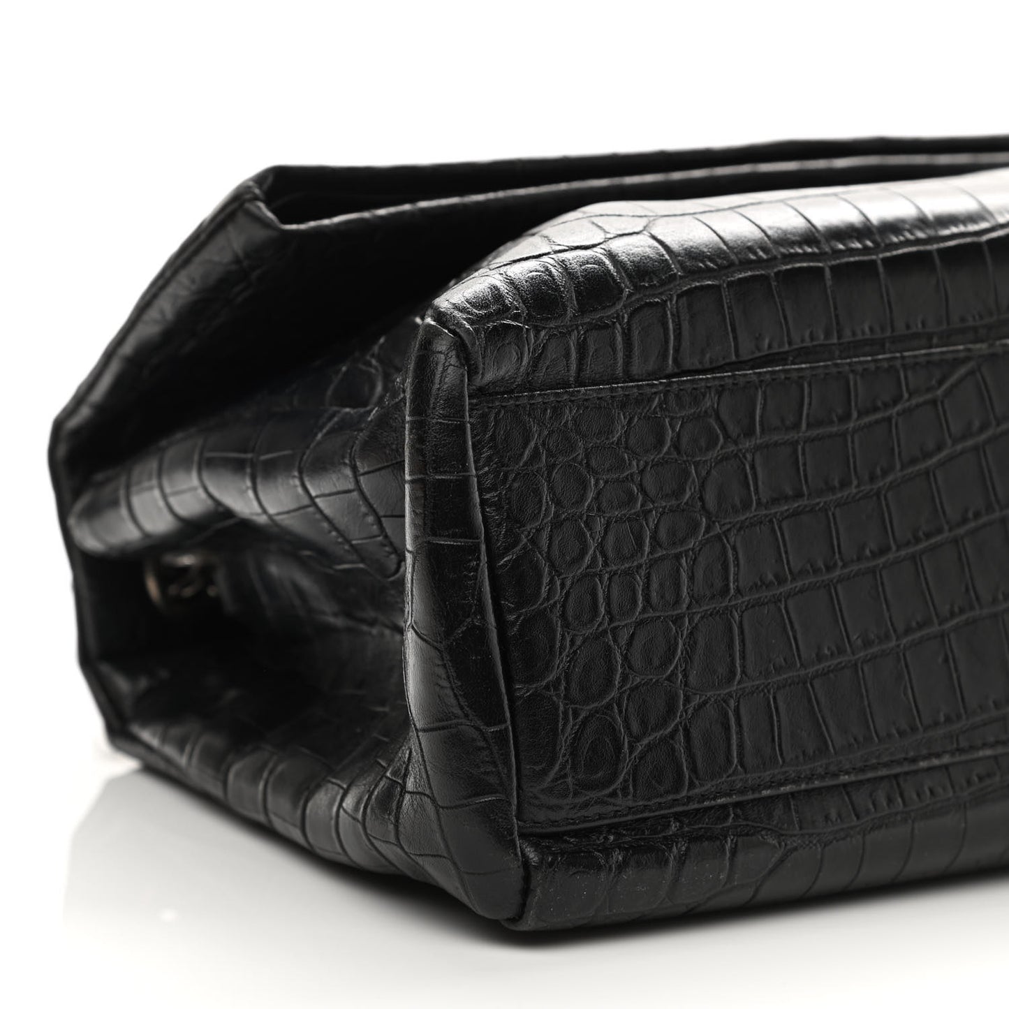 Calfskin Crocodile Embossed Medium West Hollywood Monogram Fold-Over Black