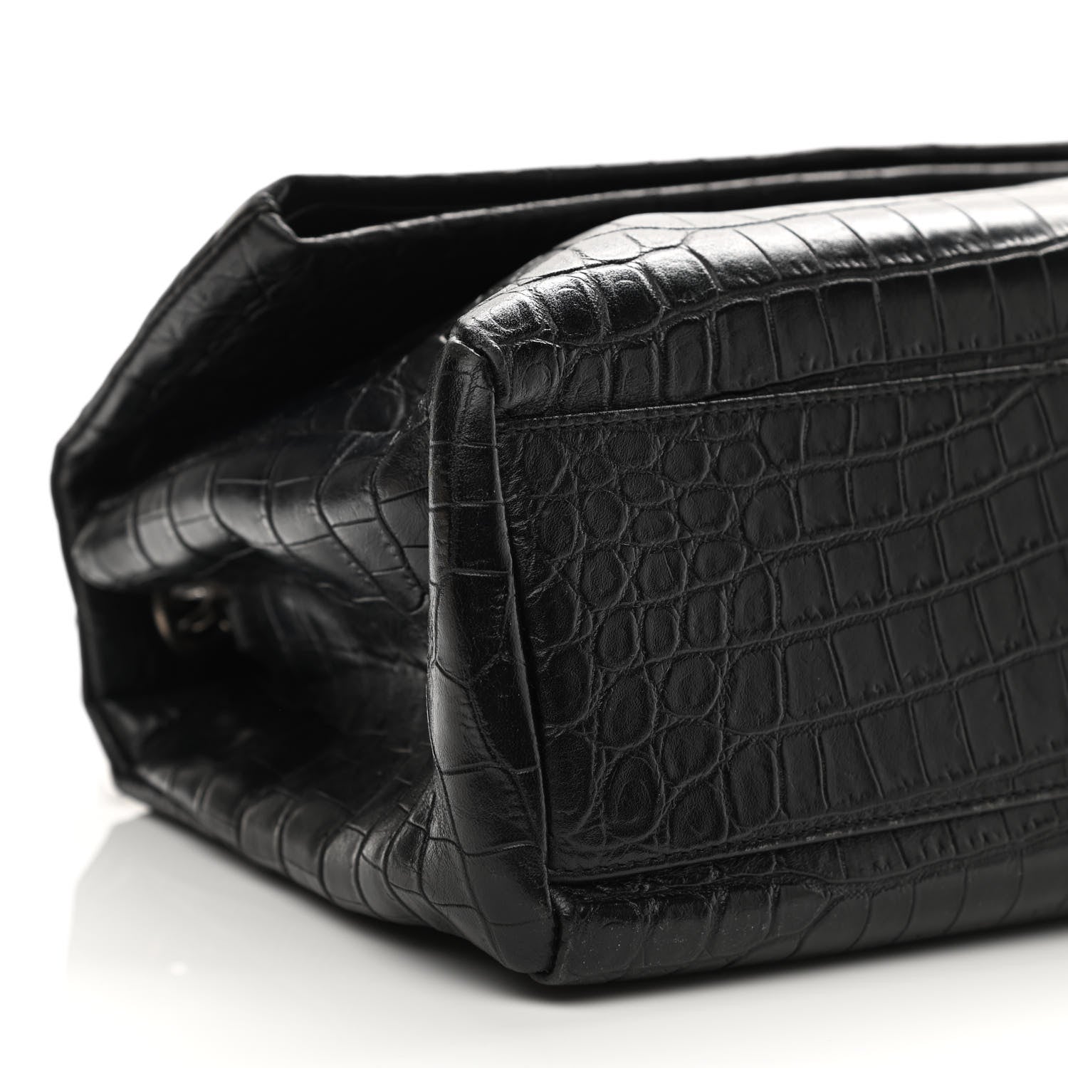 Saint Laurent Calfskin Crocodile Embossed Medium West Hollywood Monogram Fold-Over Black 16 of 23
