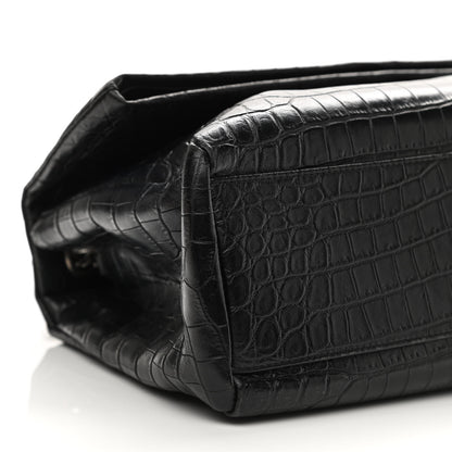 Saint Laurent Calfskin Crocodile Embossed Medium West Hollywood Monogram Fold-Over Black 16 of 23