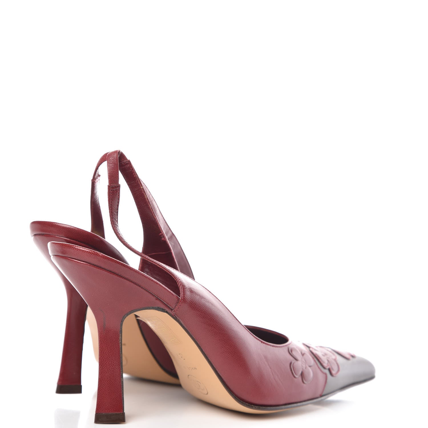 Chanel Calfskin Camellia Slingback Pumps 37.5 Red Black 4 of 8