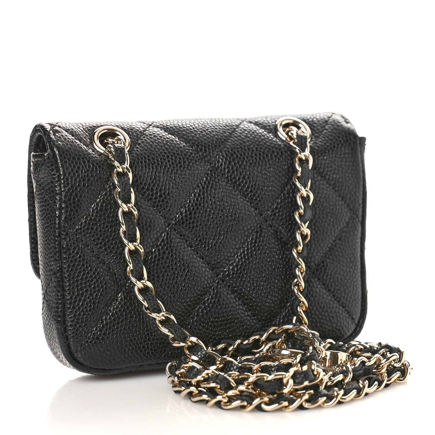Caviar Quilted Mini Chain Belt Bag Black