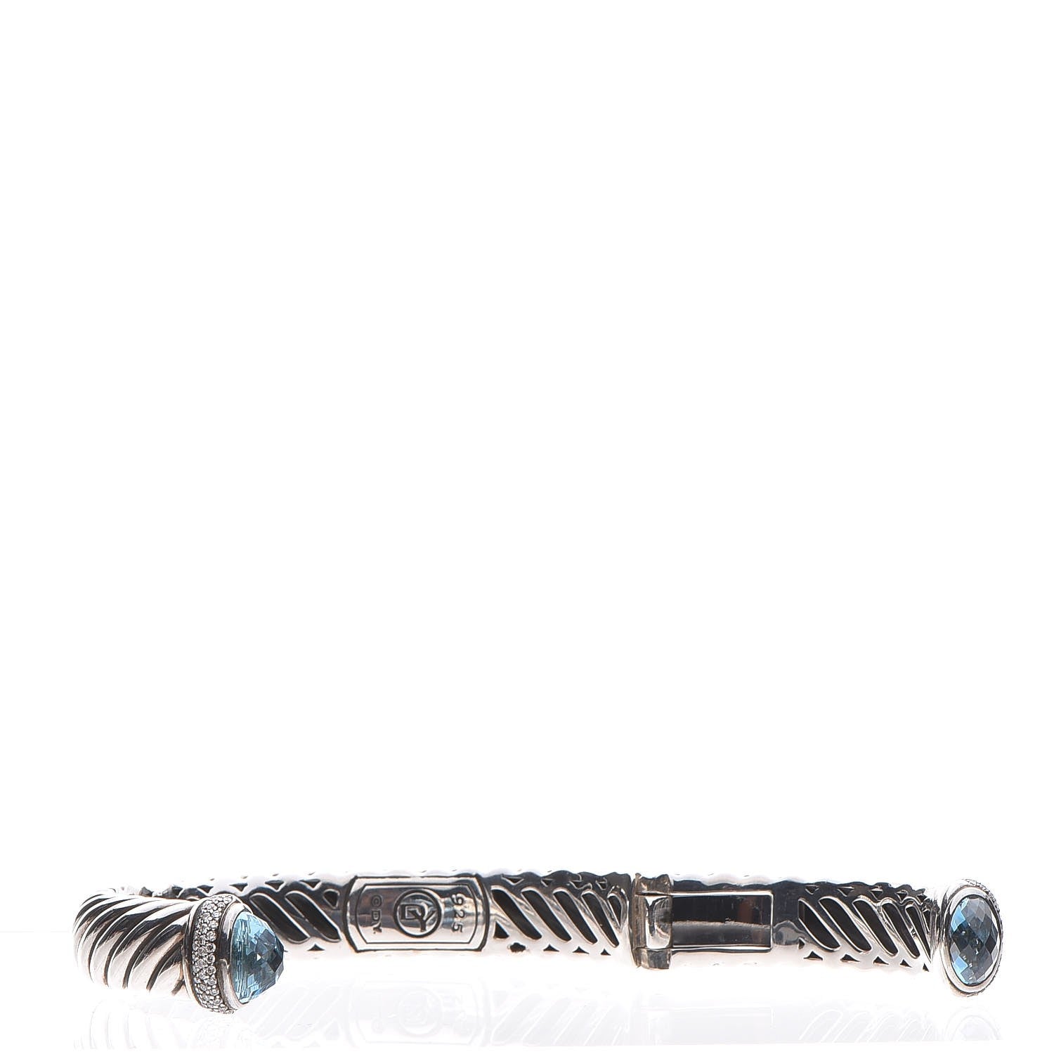 David Yurman Sterling Silver Blue Topaz Diamond 11mm Sculpted Cable Bracelet 3 of 6