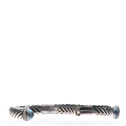 David Yurman Sterling Silver Blue Topaz Diamond 11mm Sculpted Cable Bracelet 3 of 6