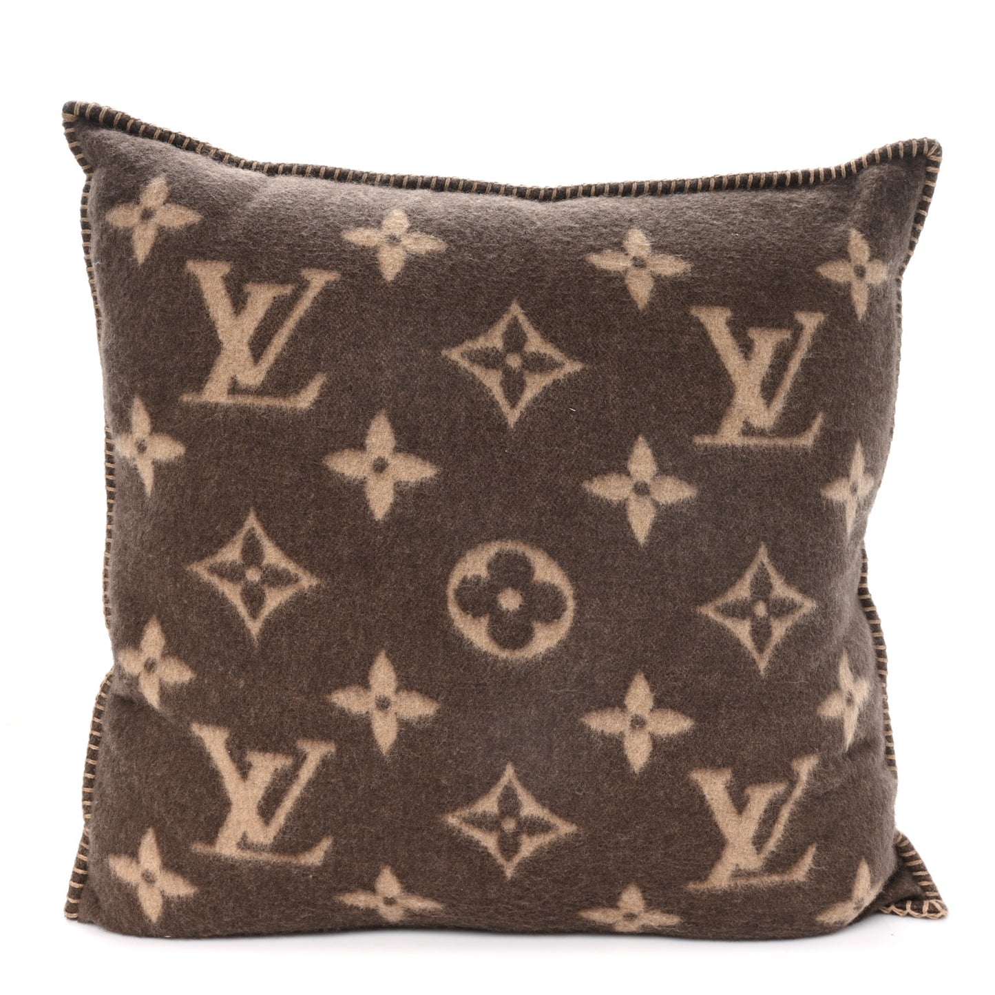 Wool Cashmere Neo Monogram Cushion Pillow Brown