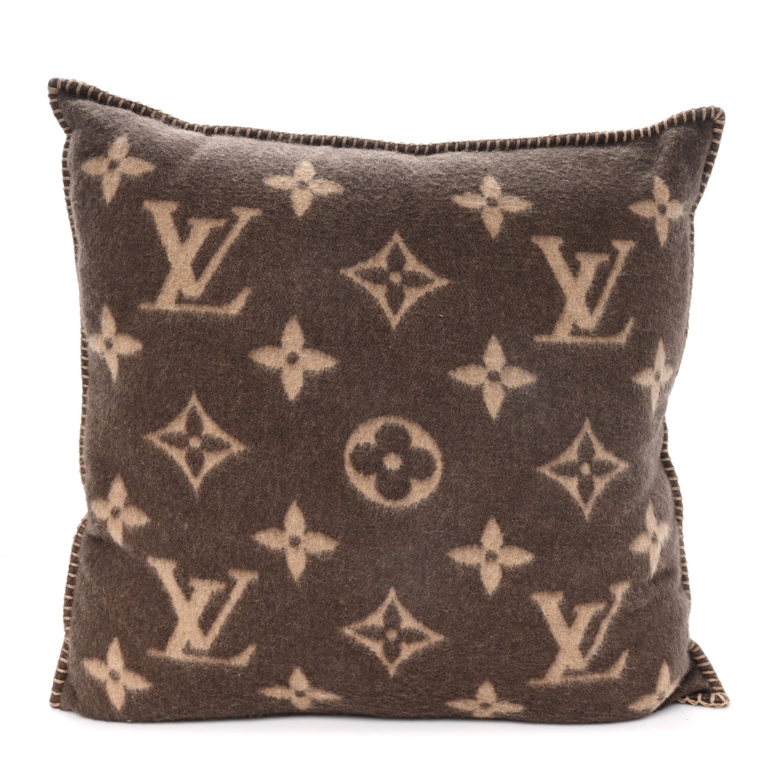 Louis Vuitton Wool Cashmere Neo Monogram Cushion Pillow Brown 1 of 3