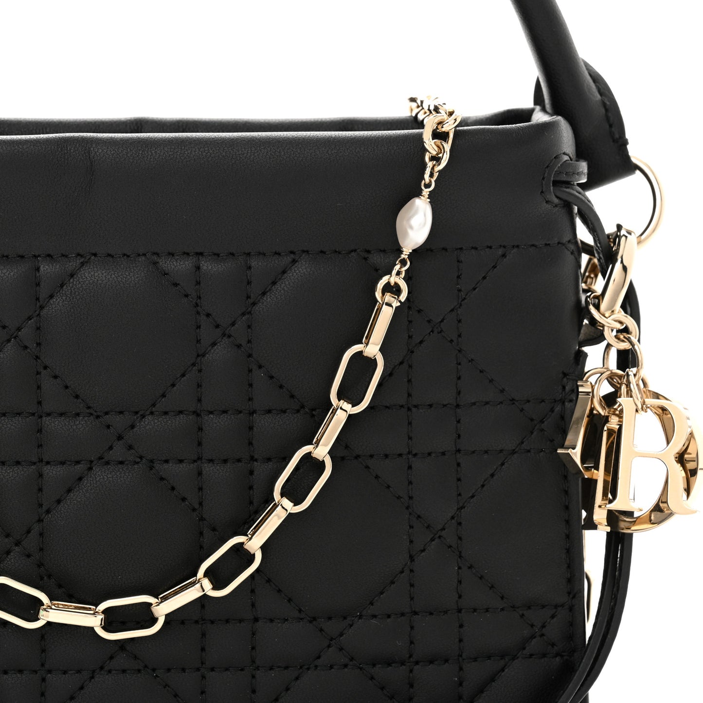 Lambskin Cannage Mini Top Handle Drawstring Bag Black